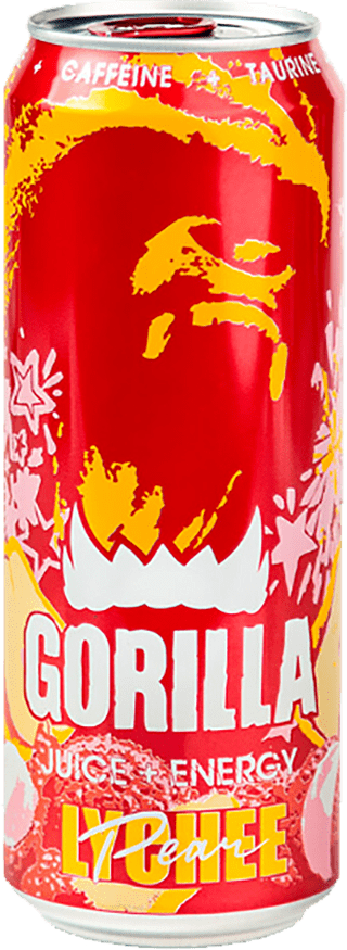 Էներգետիկ գազավորված ըմպելիք «Gorilla» 0.45լ Լիչի և Տանձ
