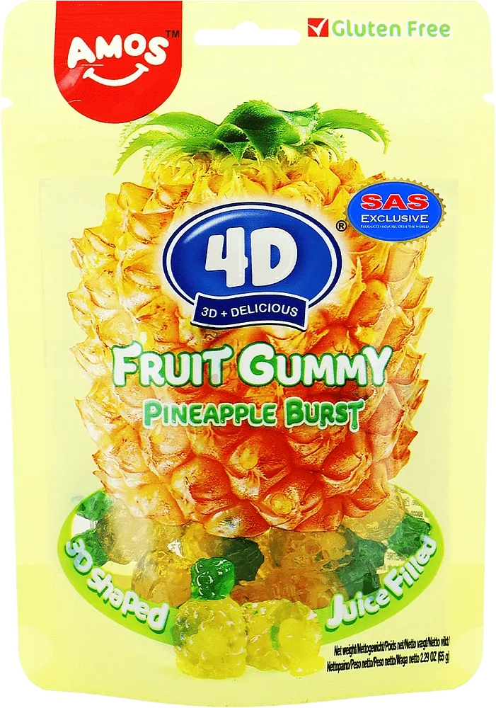 Մաստակ-կոնֆետ արքայախնձորի «Amos 4D Pineapple Burst» 65գ
