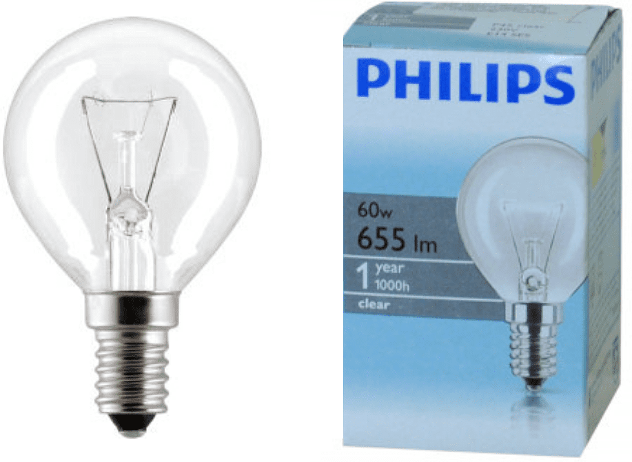 Light bulb "Philips" P45 230 V, E14 SES 1000h, 650 lm 60 w, thin patron, clear 