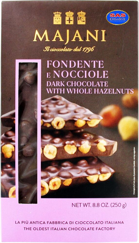 Dark chocolate bar with hazelnuts "Majani" 250g
