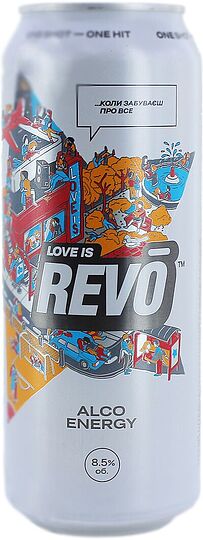 Էներգետիկ գազավորված ըմպելիք, թույլ ալկոհոլային «Revo Love Is» 0.5լ