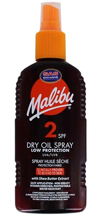 Sunscreen oil-spray "Malibu  2 SPF Dry Oil Spray" 200ml