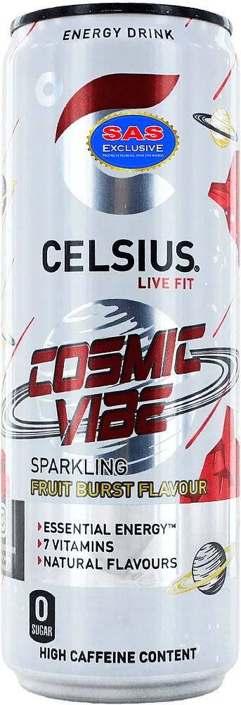 Energy carbonated drink with fruit flavour "Celsius Cosmic Vibe Zero" 355ml
