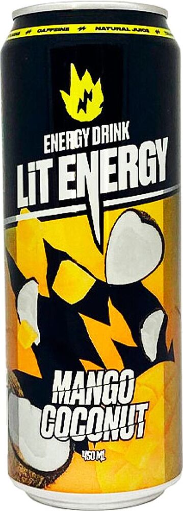 Energy carbonated drink "Lit" 450ml Mango & Coconut
