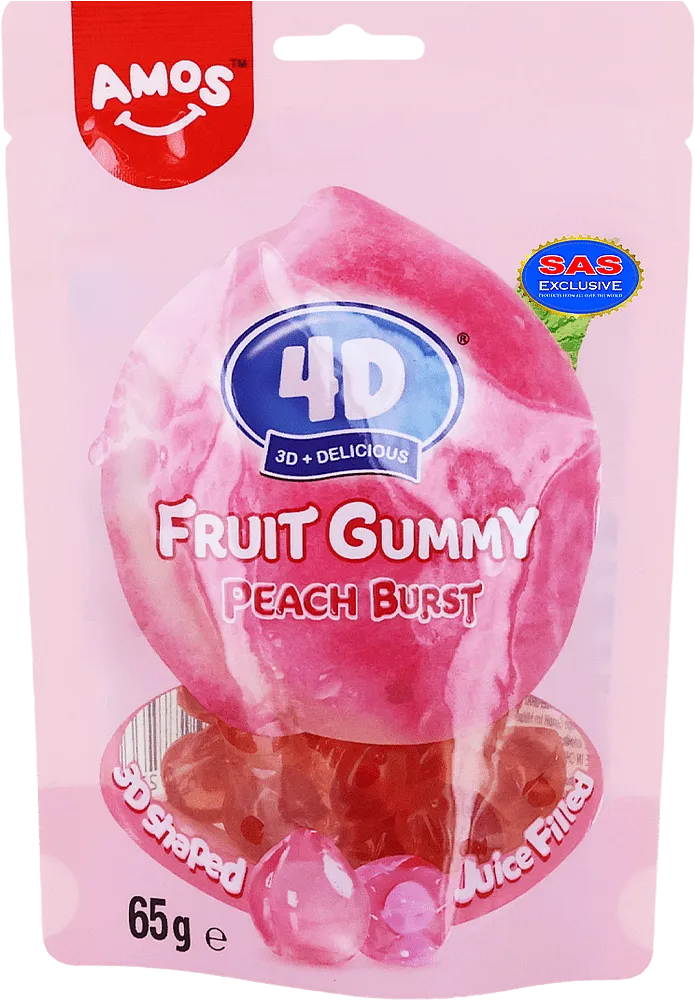 Մաստակ-կոնֆետ դեղձի «Amos Fruit Gummy Peach Burst» 65գ
