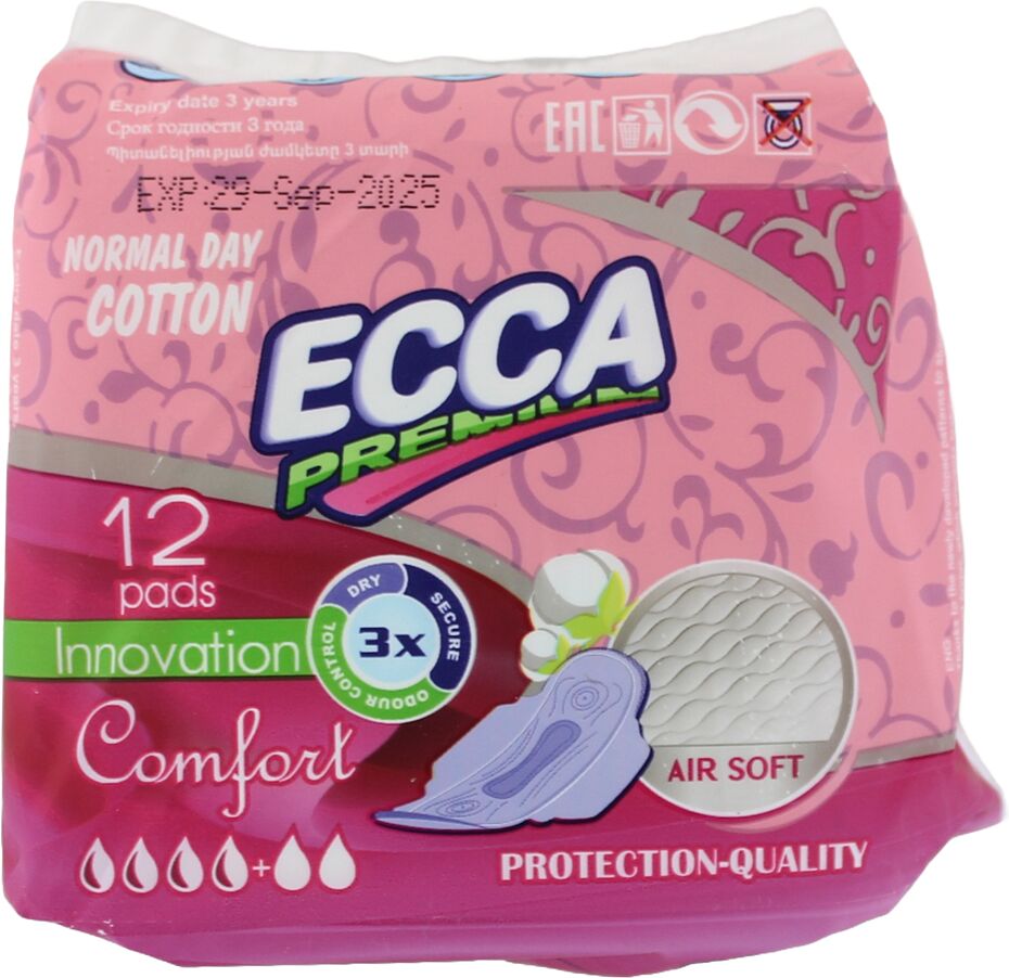 Sanitary towels "Ecca Premium Normal Day Cotton" 12 pcs
