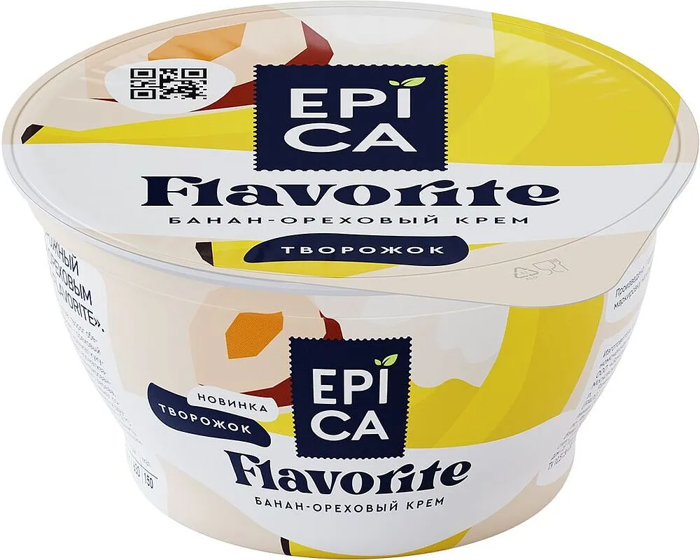 Cottage cheese with banana & nut cream "Epica" 130g, richness: 7.6%
