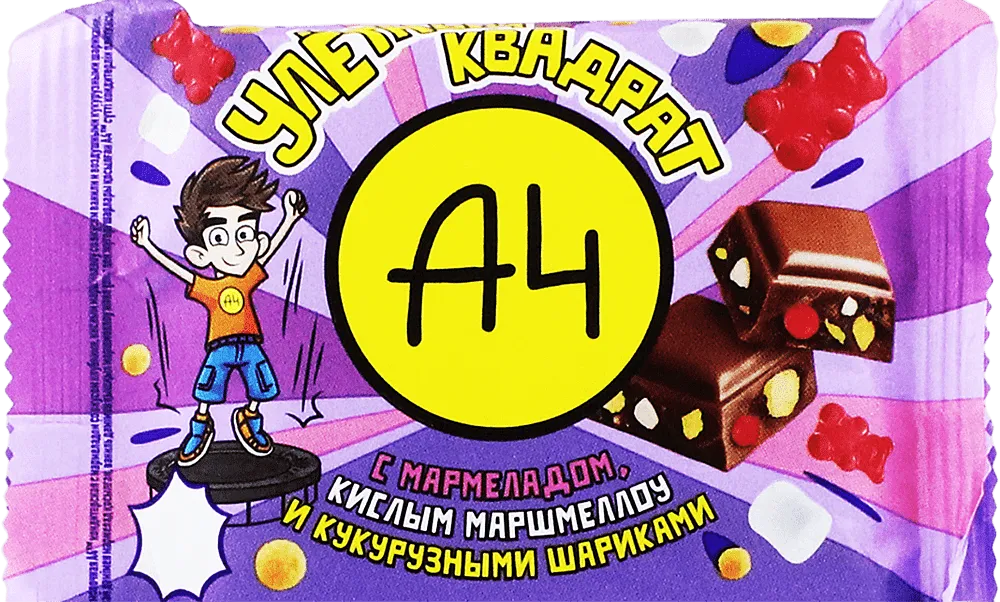Chocolate bar with marmalade, sour marshmallows and corn balls "A4" 55g
