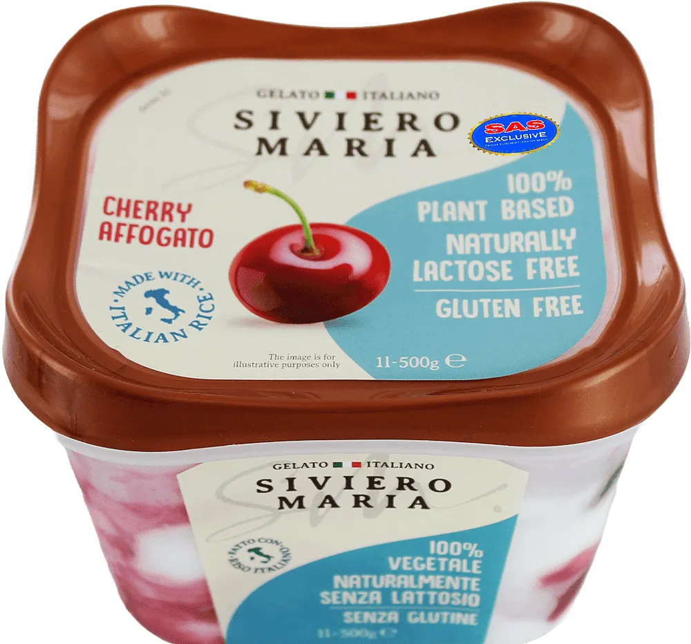 Lactose free ice cream with cherry flavor "Siviero Maria Cherry Affogato" 500g