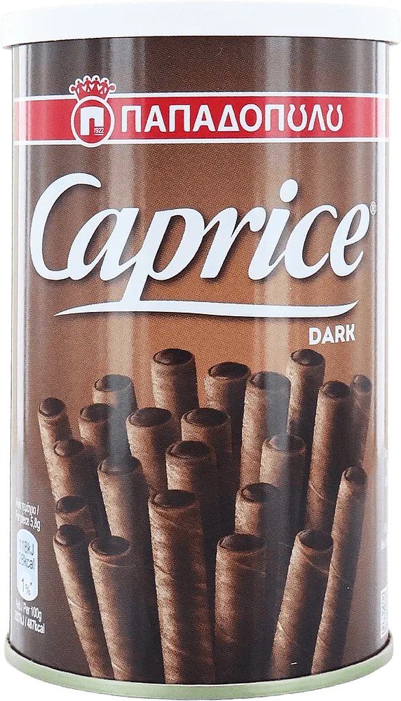 Вафельные трубочки с темным шоколадом "Papadopoulos Caprice Dark" 115г