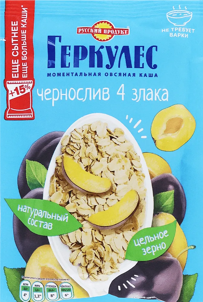 Oat flakes with prunes flavor "Russkiy Product Prunes 4 Grains" 40g
