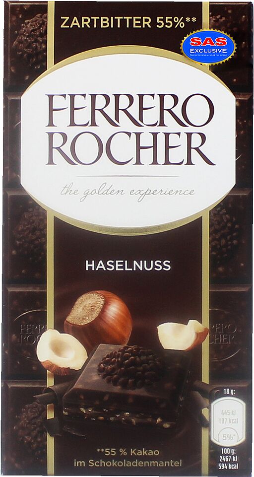Dark chocolate bar with hazelnut 
