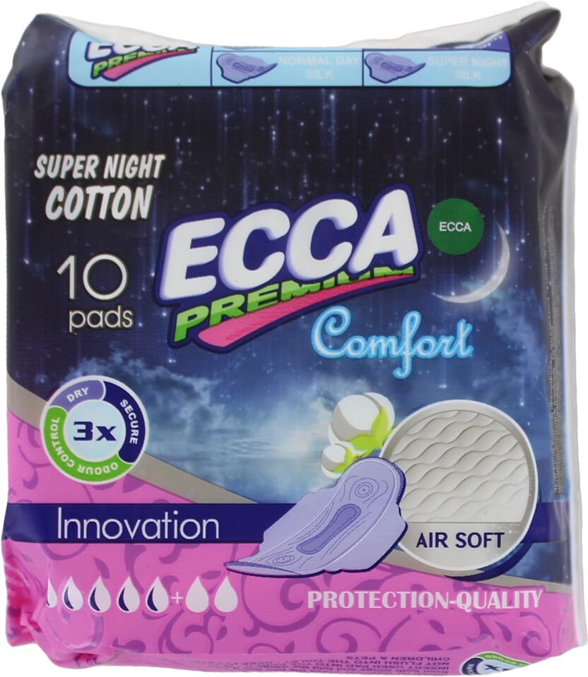 Sanitary towels "Ecca Premium Super Night Cotton" 10 pcs
