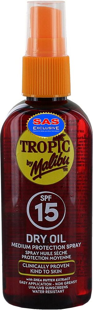Արևայրուքի յուղ-սփրեյ «Tropic by Malibu Dry Oil 15 SPF» 100մլ