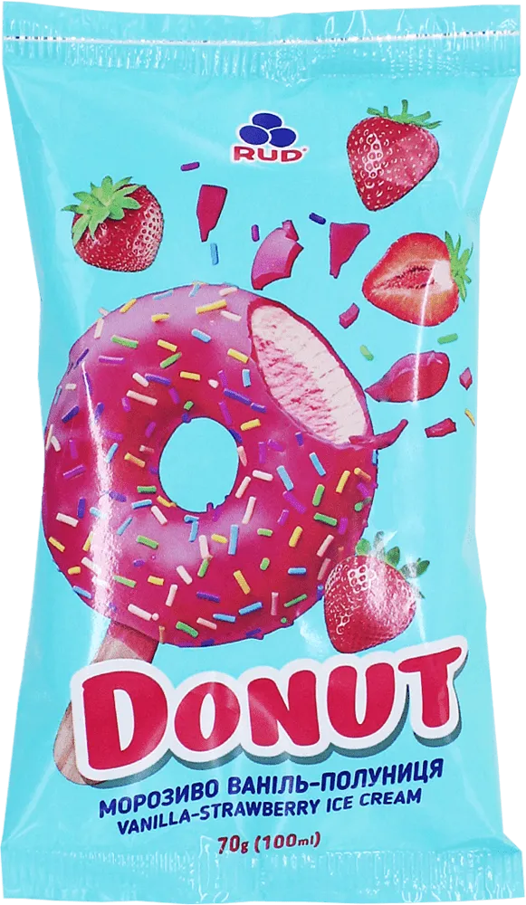 Donut ice cream with vanilla & strawberry flavour "Rud Donut" 70g
