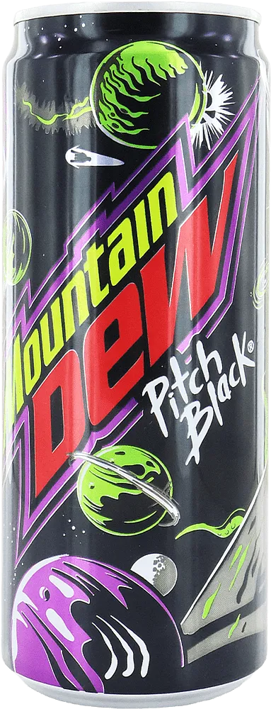 Refreshing carbonated drink with citrus & grape flavor "Mountain Dew Pitch Black" 330ml