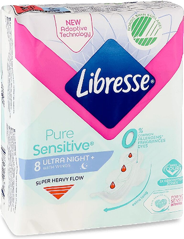 Sanitary towels "Libresse Pure Sensitive Ultra Night" 8 pcs
