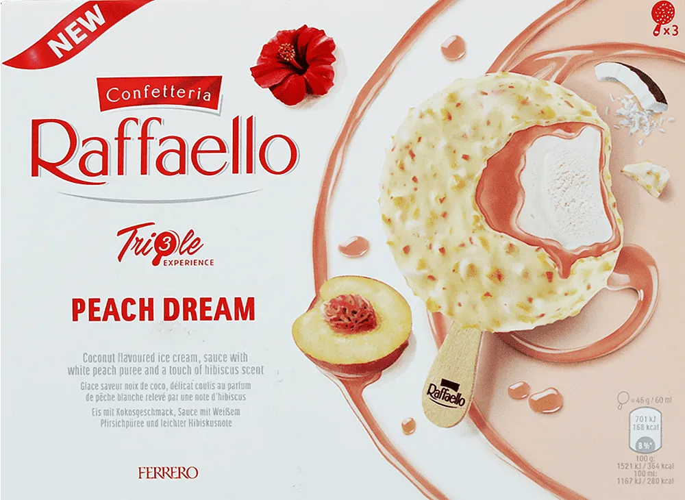 Мороженое кокосовое со вкусом персика "Raffaello" 3*46г