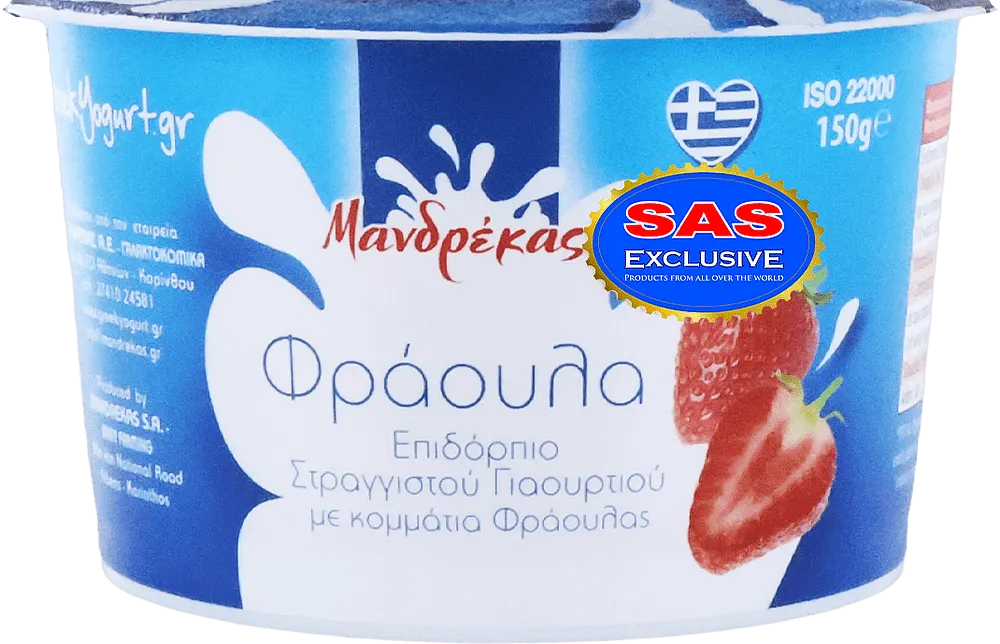 Յոգուրտ հունական դեղձով «Mandrekas Greek Yogurt Strawberry» 150գ, յուղայնությունը՝ 1.8%
