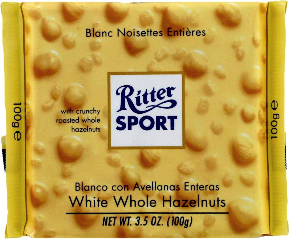 Շոկոլադե սալիկ՝ սպիտակ, պնդուկով և փաթիլներով «Ritter Sport» 100գ