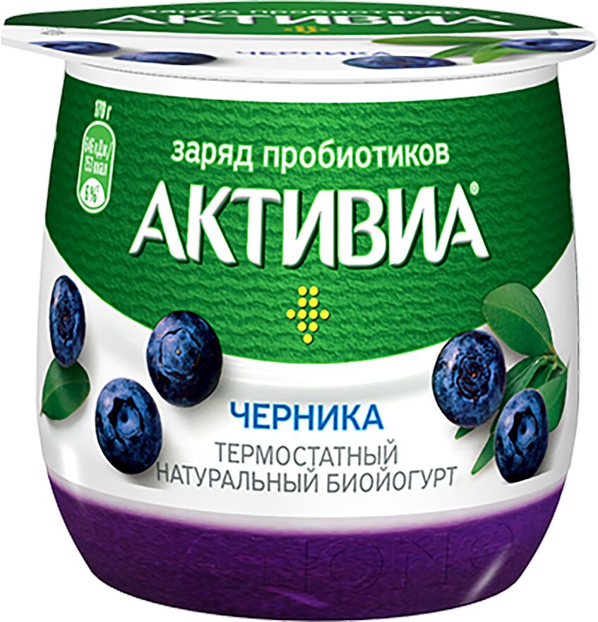 Thermostat natural yogurt with blueberry "Danone" 170g, richness: 2.7%