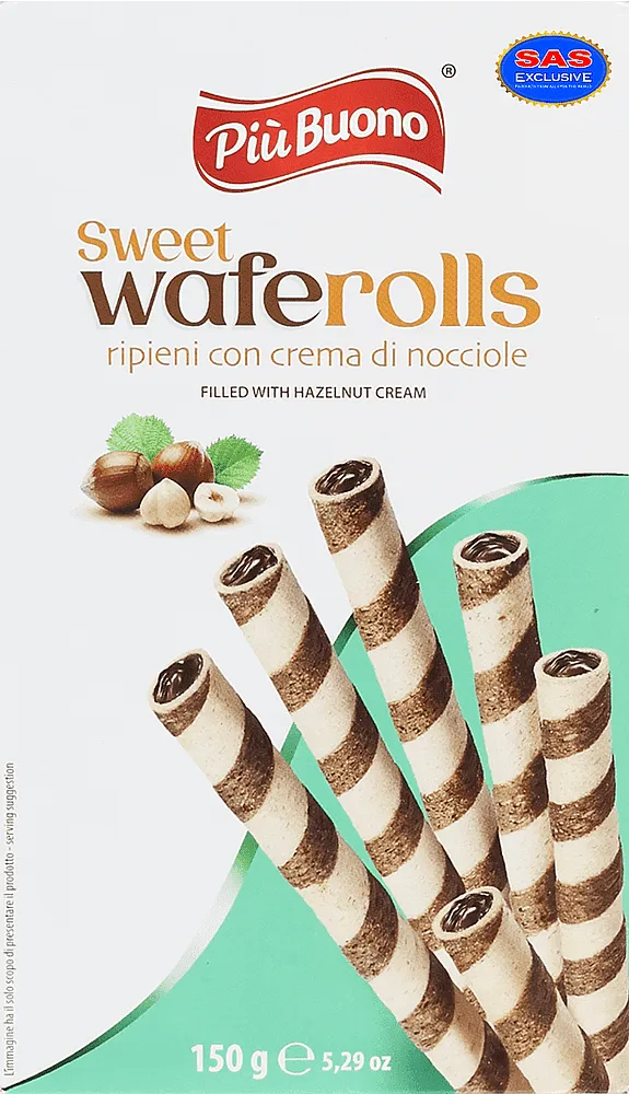 Վաֆլե ձողիկներ պնդուկի կրեմով «Piu Buono Crema Di Nocciole» 150գ