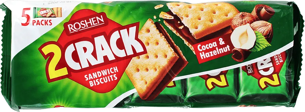 Կրեկերներ կակաոյի և պնդուկի միջուկով «Roshen 2 crack» 190գ