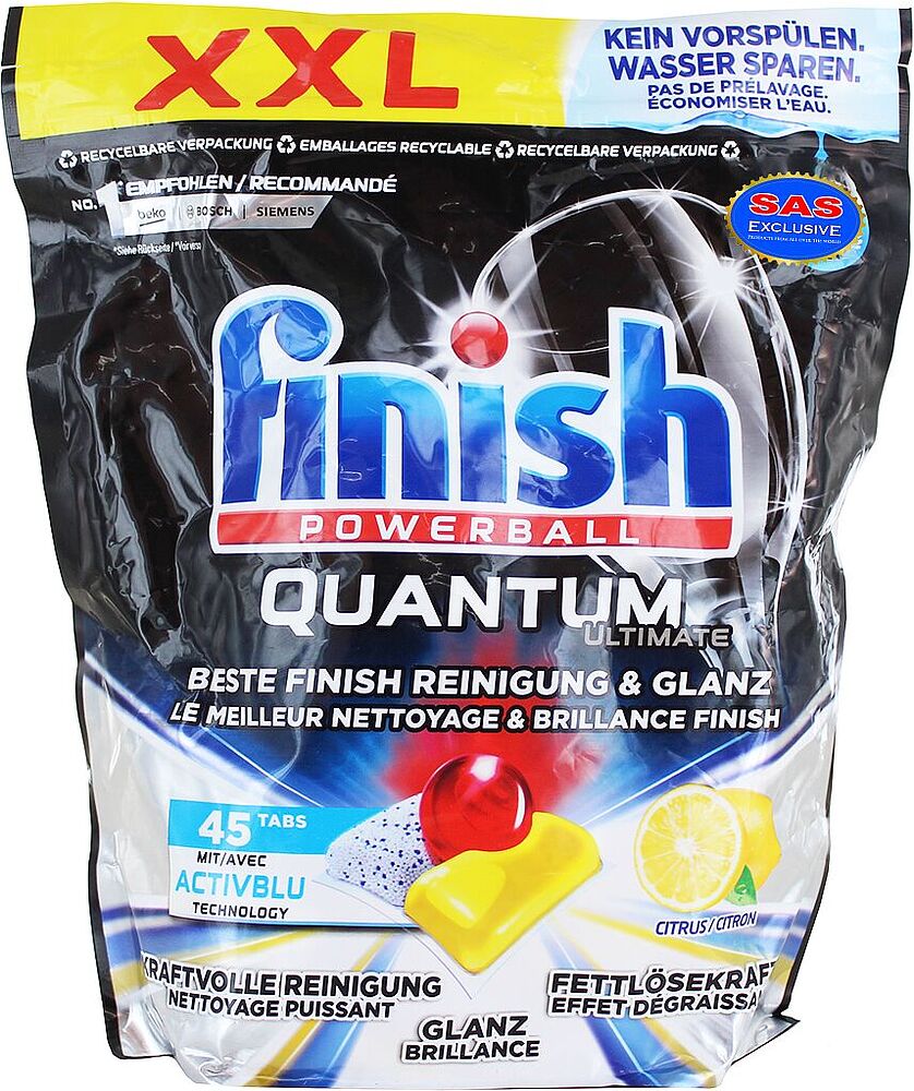 Таблетки для посудомоечных машин "Finish Powerball Quantum" 45 шт