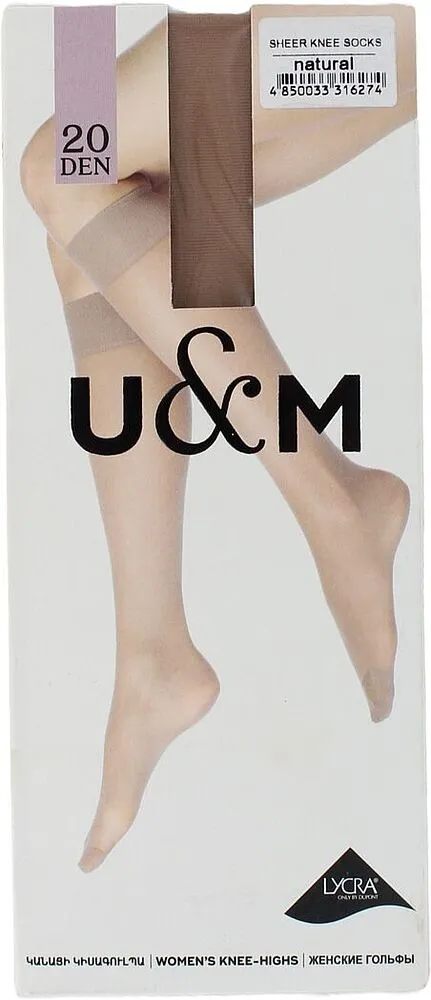 Knee -high stockings "U&M 20 Den" Natural