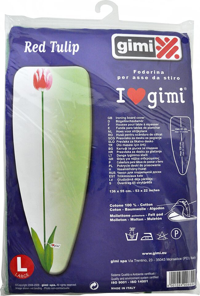 Чехол для гладильной доски "Gimi Red Tulip", 100% cotton, max45см*max 130см 