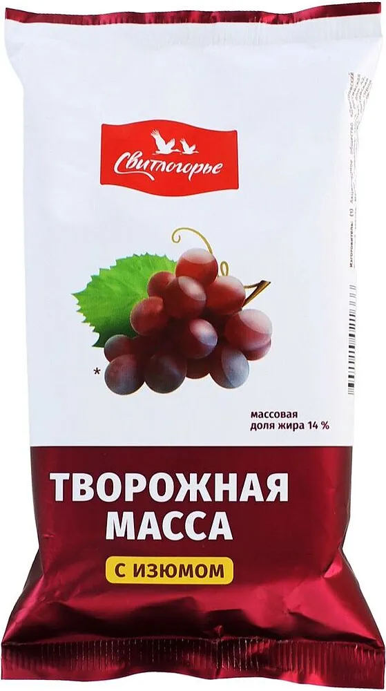 Curd mass with raisins "Svitlogorye" 180g, richness: 14%
