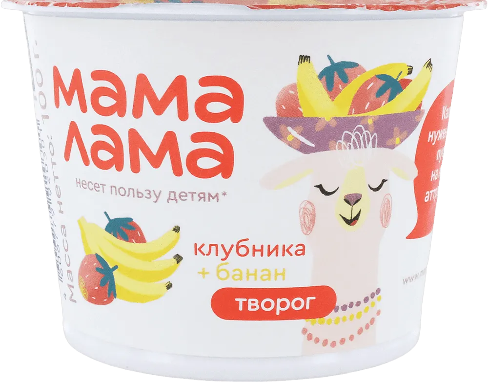 Curd with banana & strawberry "Mama Lama" 100g, fat content: 3.8%
