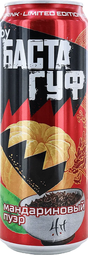 Energy carbonated drink with tangerine flavor "Basta Basta Guf Tangerine Puer" 450ml
