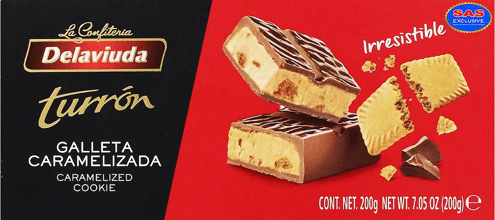 Turron with chocolate & cookies "Delaviuda Turron Caramelized Cookie" 200g