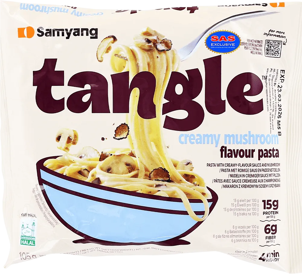 Noodles with with cream sauce and mushrooms "Samyang Tangle Creamy Mushroom" 105g
