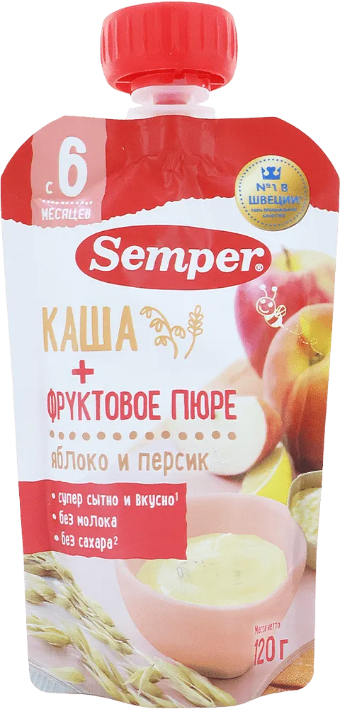 Каша и пюре с яблоком и персиком "Semper" 120г