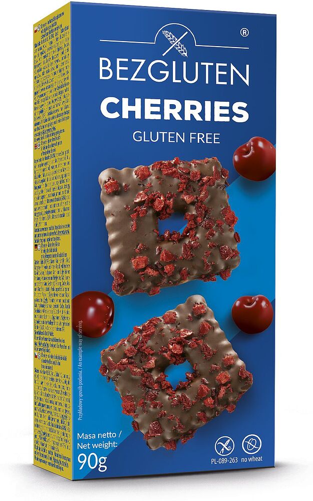 Cookies coated with chocolate with cherry pieces "Bezgluten Cherries" 90g