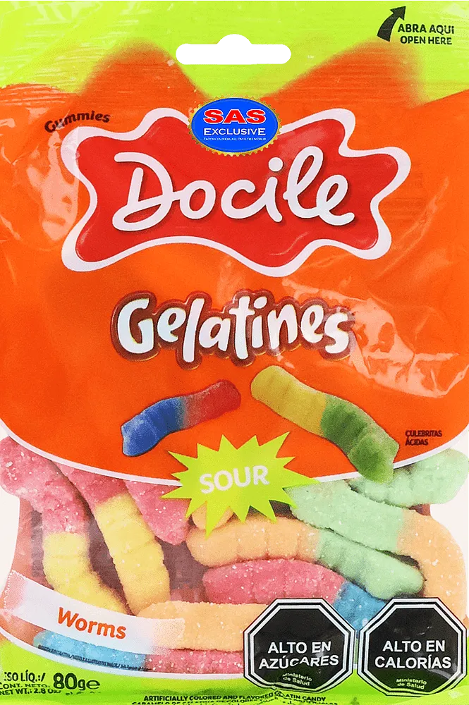 Jelly candies "Docile Gelatines Sour Worms" 80g
