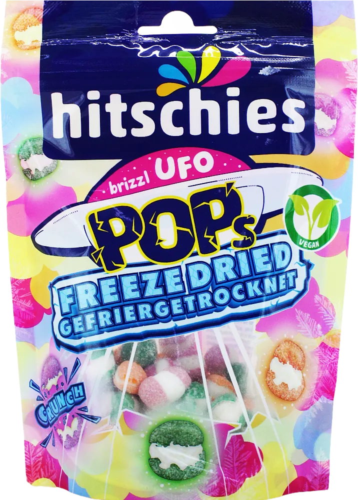 Raspberry lollipop "Hitschies Brizz UFO Pops" 50g
