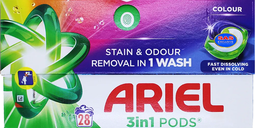 Color washing capsules "Ariel 3 in1 Stain & Odour Removal" 28 pcs
