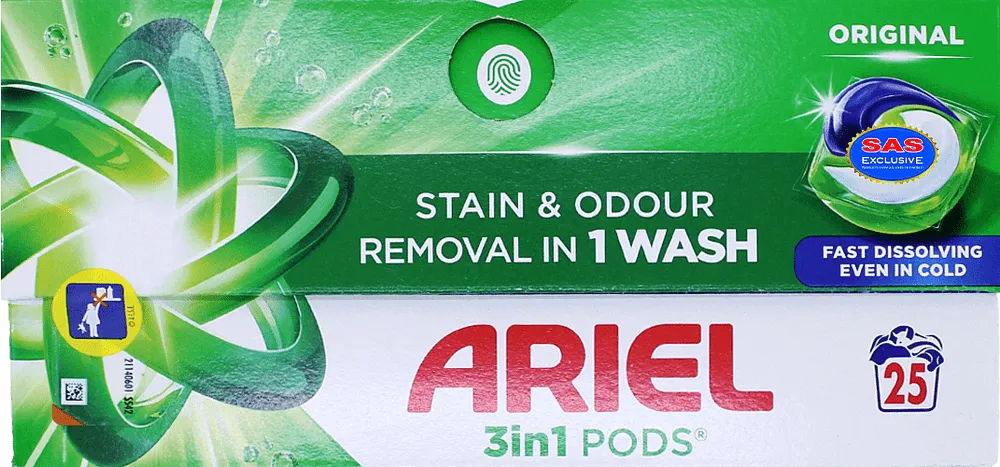 Universal washing capsules "Ariel Original 3in1 Stain & Odour Removal" 25 pcs
