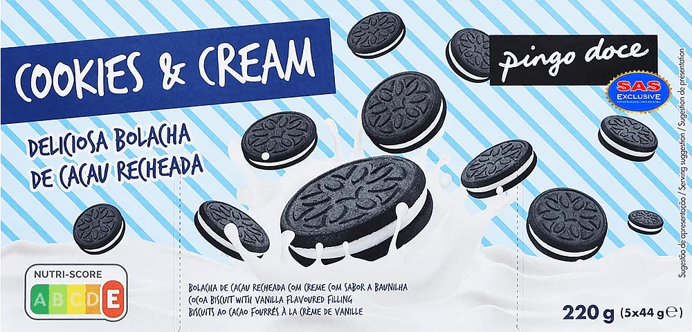Թխվածքաբլիթ վանիլային միջուկով «Pingo Doce Cookies & Cream» 220գ
