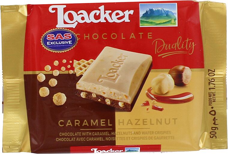 Chocolate bar with caramel and hazelnut "Loacker Duality" 50g