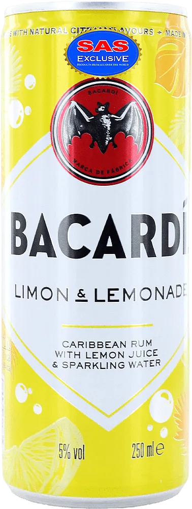 Alcoholic drink with lemon flavour "Bacardi Limon & Lemonade" 250ml
