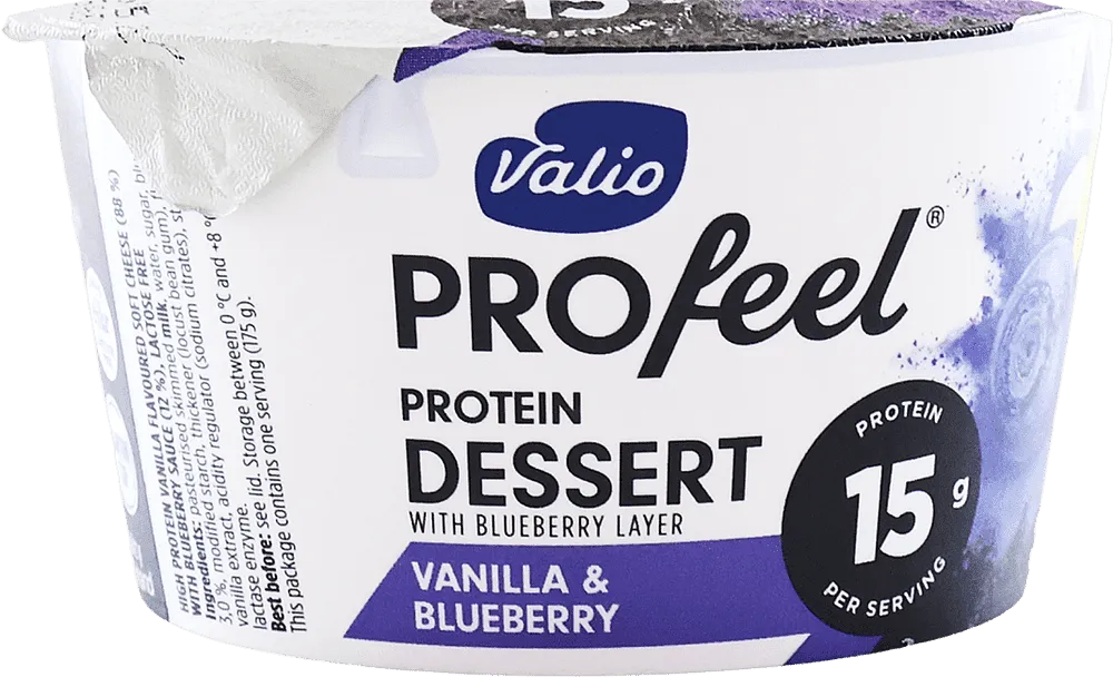 Десерт протеиновый со вкусом голубики и ванили "Valio Profeel Vanilla & Blueberry" 175г