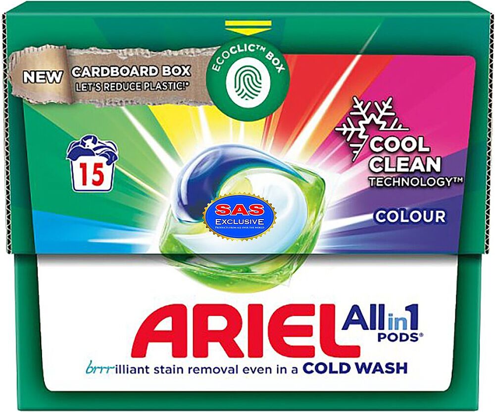 Լվացքի պարկուճներ «Ariel All in 1» 15 հատ Գունավոր