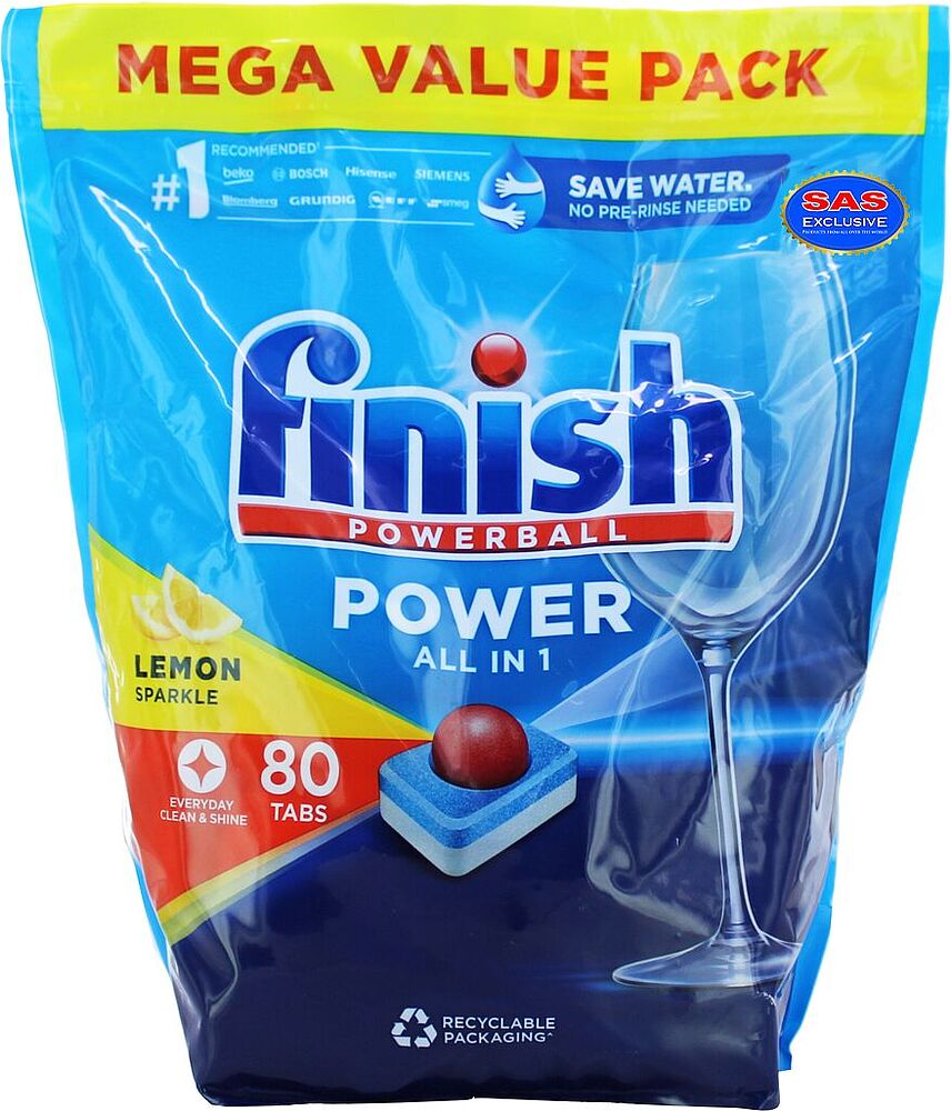 Таблетки для посудомоечных машин "Finish Powerball All In 1" 80 шт
