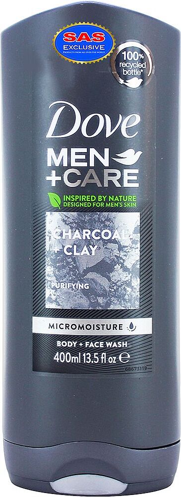 Shower gel "Dove Men+Care Charcoal+Clay" 400ml