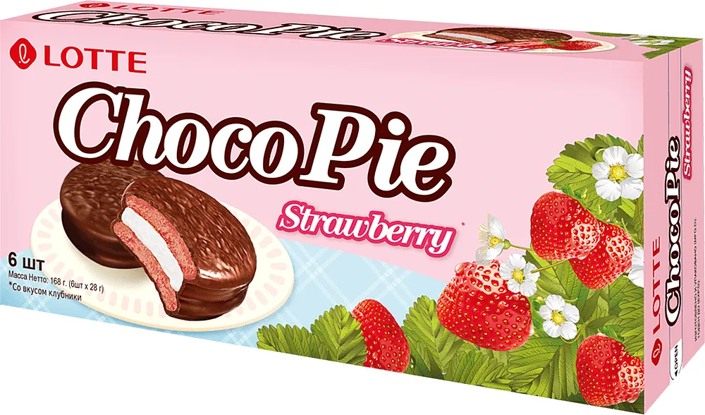 Cookies coated with chocolate "Lotte Choco Pie Strawberry" 168g