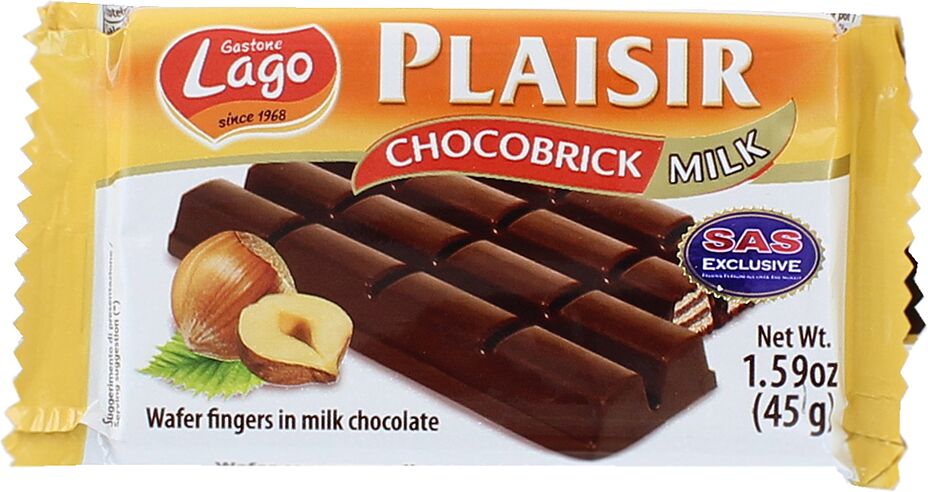 Շոկոլադե սալիկ վաֆլիով «Lago Plaisir» 45գ
